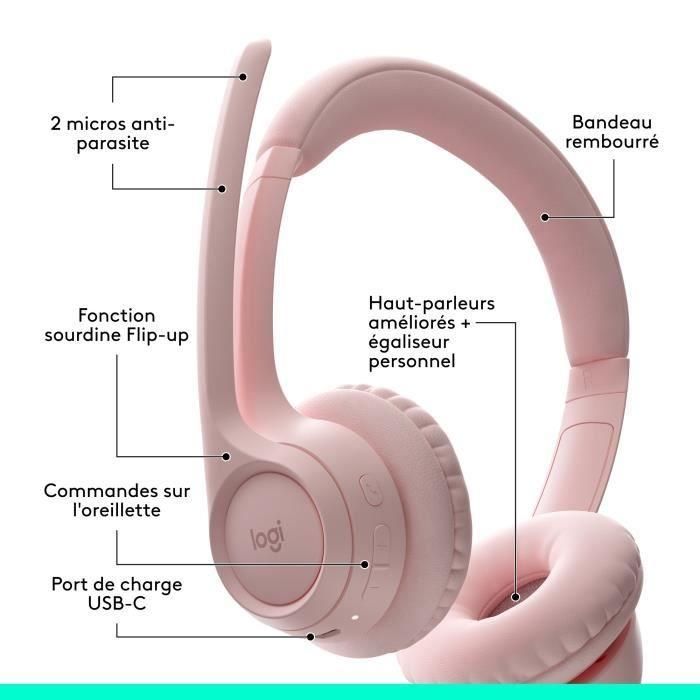 Logitech LOG5099206120044 Auriculares Zone 300 Inalámbricos Bluetooth con Micrófono Cancelación Ruido para PC Rosa 5