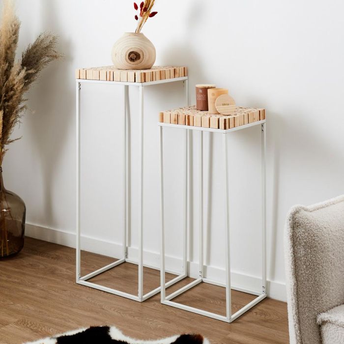 Home Deco Factory Juego de 2 Pedestales Natural Madera y Metal H90cm H75cm 1