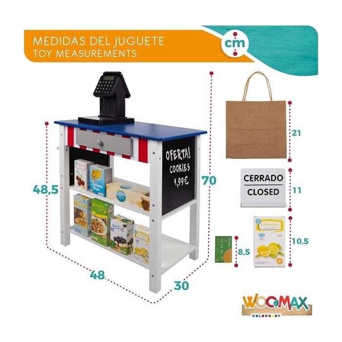 Woomax Supermercado de Madera con 25 Accesorios y Caja Registradora Eléctrica 48x30xh70 cm 5