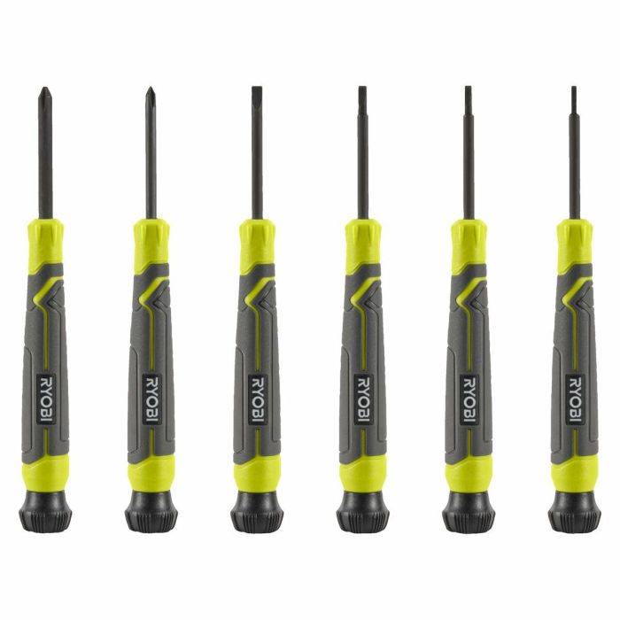 Ryobi RYO4892210225160 Juego de 6 Destornilladores de Precisión SL1 SL2 SL3 PH1 PH0