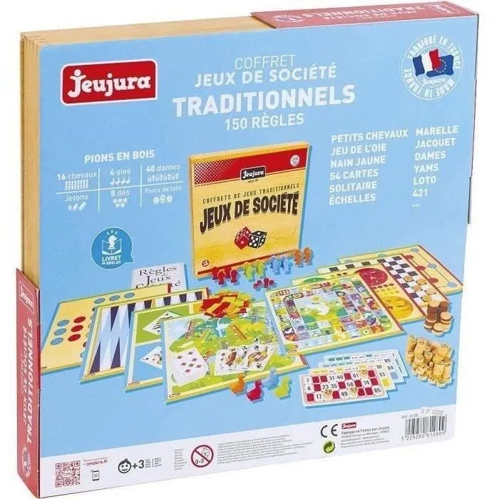 Jeujura Caja de Juegos de Mesa Tradicional de Madera con Múltiples Juegos Clásicos para Niños y Adultos 3