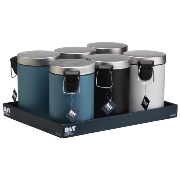 Day Cubo 3 L Surtido Day, Colores Surtidos: Azul Tapiz, Gris Claro, Negro, con Cubo Interno Extraíble y Pedal de Acero Inoxidable 3