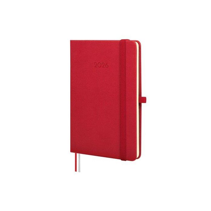 Agenda Anual (2026) Catalan Finocam Minimal Textura Cosida Tapa Dura Con Goma M4 118X168 S/V Apais. Vermell