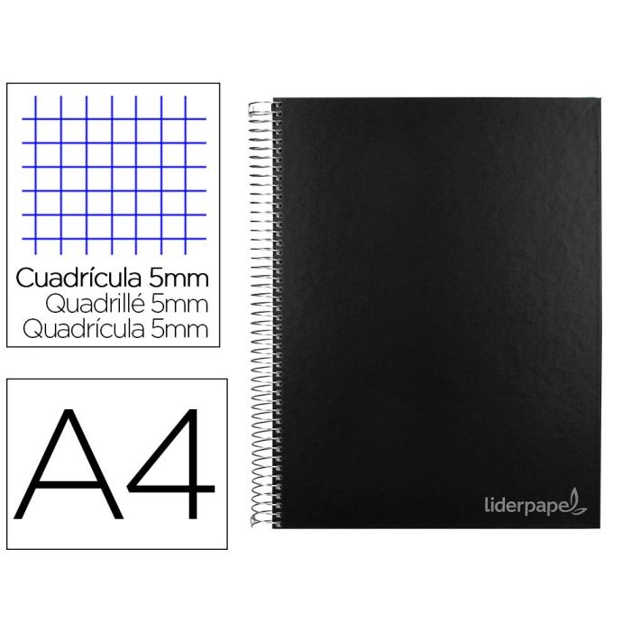 Cuaderno Espiral Liderpapel A4 Micro Jolly Tapa Forrada 140H 75 gr Cuadro 5 mm 5 Bandas 4 Taladros Color Negro