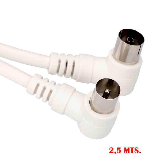 Prolongacion tv acodada 9,5mm 2,5m envasada blanca