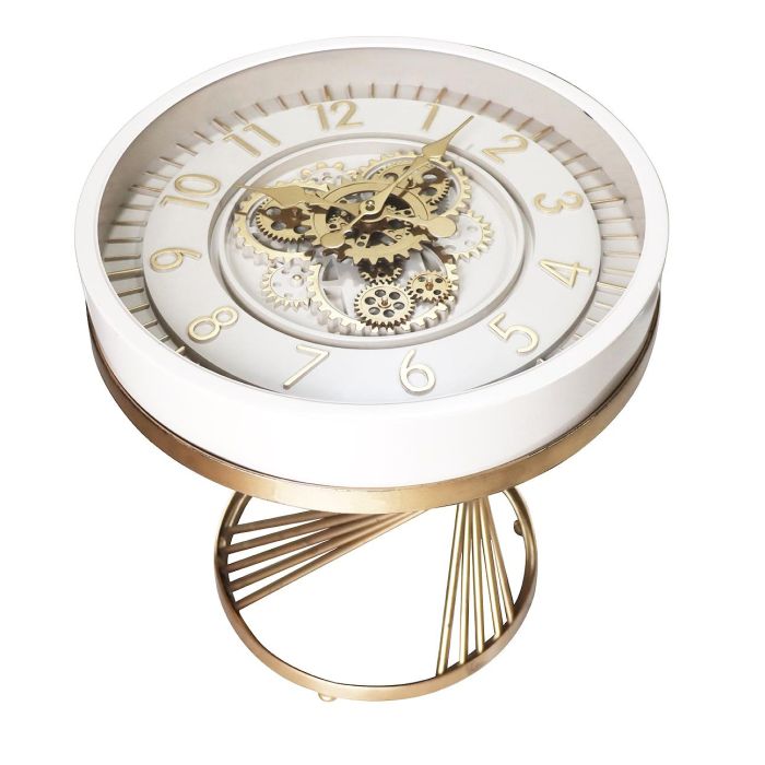 DKD Home Decor Mesita Auxiliar Glam de Metal y Cristal Blanco Dorado 50 x 50 x 51 cm