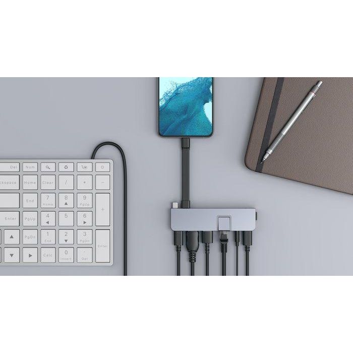 Hyper HyperDrive DUO PRO Hub USB-C 7 en 1 para MacBook Pro/Air, iPad, PC. HDMI 4K, Gigabit Ethernet, USB-A/C, Audio, Thunderbolt 4. Grey. 13