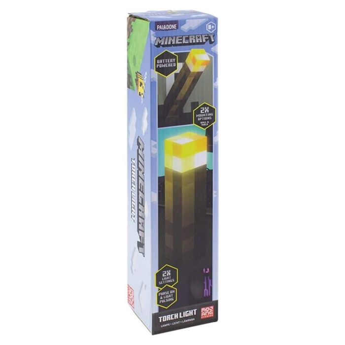 Paladone Lámpara Minecraft Antorcha Decorativa con 2 Modos de Iluminación (Fija/Variable), Montaje Pared, Apagado 20 Min.