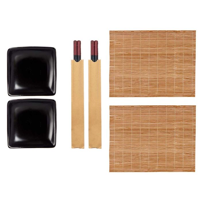 Kinvara Set de Sushi de Cerámica y Bambú Negro 6 Piezas 20x3x27 cm (Set de 12) Kinvara Set de Sushi de Cerámica y Bambú Negro 6 Piezas 20x3x27 cm (Set de 12)