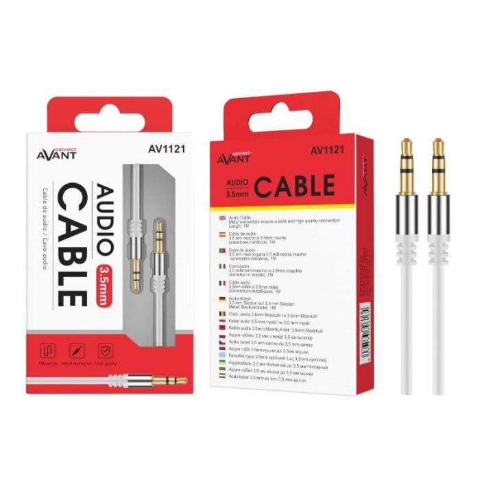 AVANT CONNECT Cable de audio Jack 3.5 mm macho a macho, conector fino, color blanco