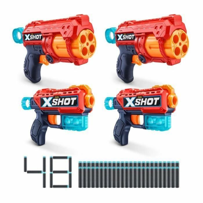 Pack Blasters - ZURU - Combo Pack 2 Kickback + 2 Reflex 6 - Potentes blasters con disparo de 27 metros y cañón giratorio 1