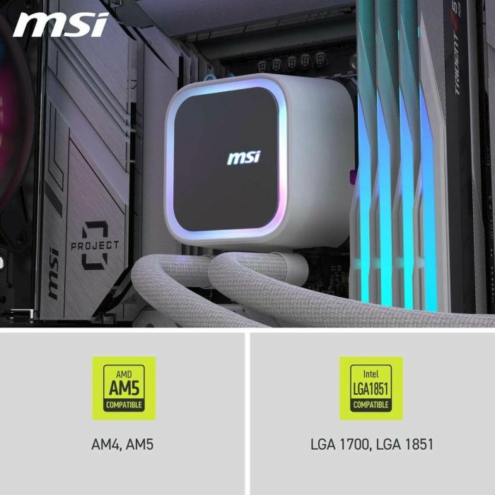 MSI MAG Coreliquid Kit Refrigeración Líquida AIO 3 Ventiladores RGB Blanco Compatible Intel LGA 1700/1851 AMD AM4/AM5 5 MSI MAG Coreliquid Kit Refrigeración Líquida AIO 3 Ventiladores RGB Blanco Compatible Intel LGA 1700/1851 AMD AM4/AM5 5
