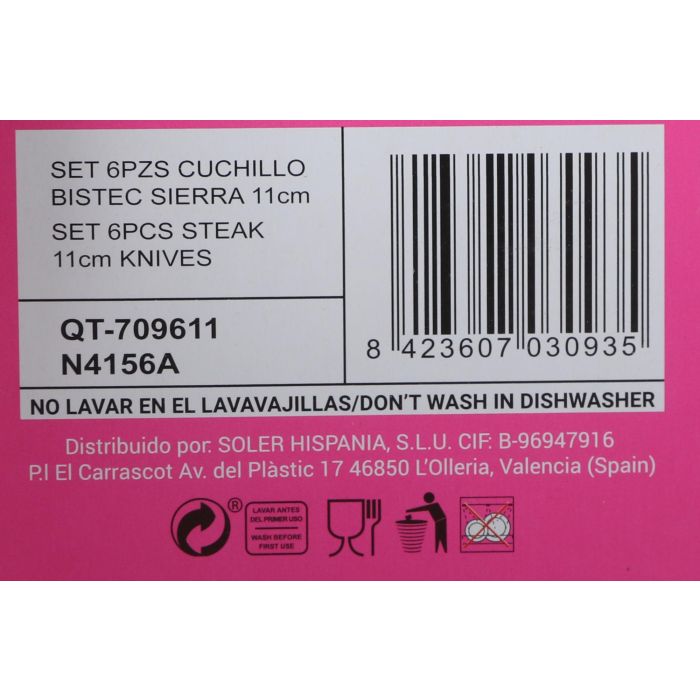 Quttin Set de 6 Cuchillos de Mesa con Sierra de 11 cm (12 Cajas) 6 Quttin Set de 6 Cuchillos de Mesa con Sierra de 11 cm (12 Cajas) 6