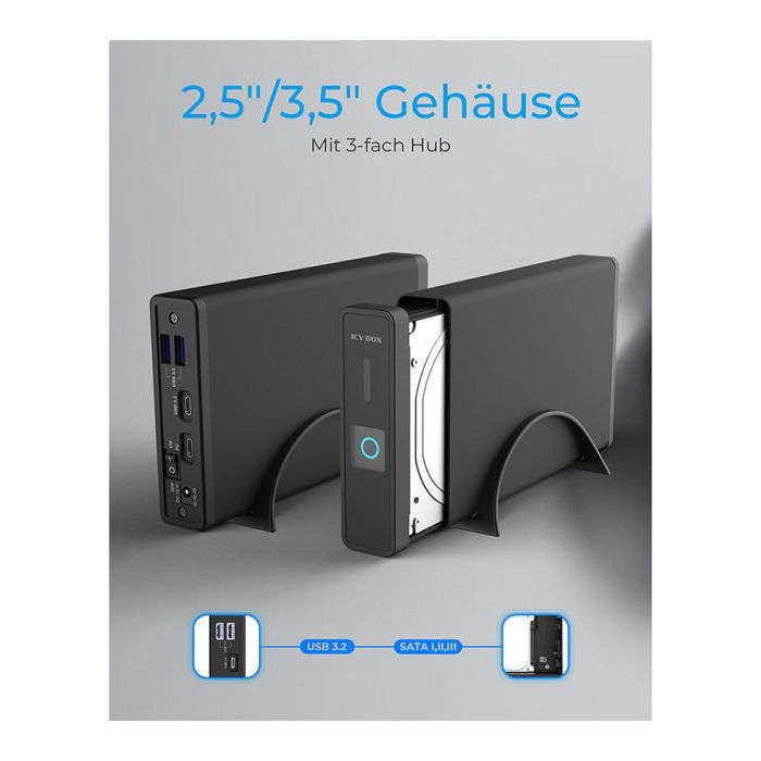 ICY BOX IB-382H-C31 Carcasa Externa HDD/SSD 2.5" / 3.5" USB 3.2 Gen 2 Tipo-C con Hub, SATA III, 10 Gbps, Hot-swap, Negro 1 ICY BOX IB-382H-C31 Carcasa Externa HDD/SSD 2.5" / 3.5" USB 3.2 Gen 2 Tipo-C con Hub, SATA III, 10 Gbps, Hot-swap, Negro 1