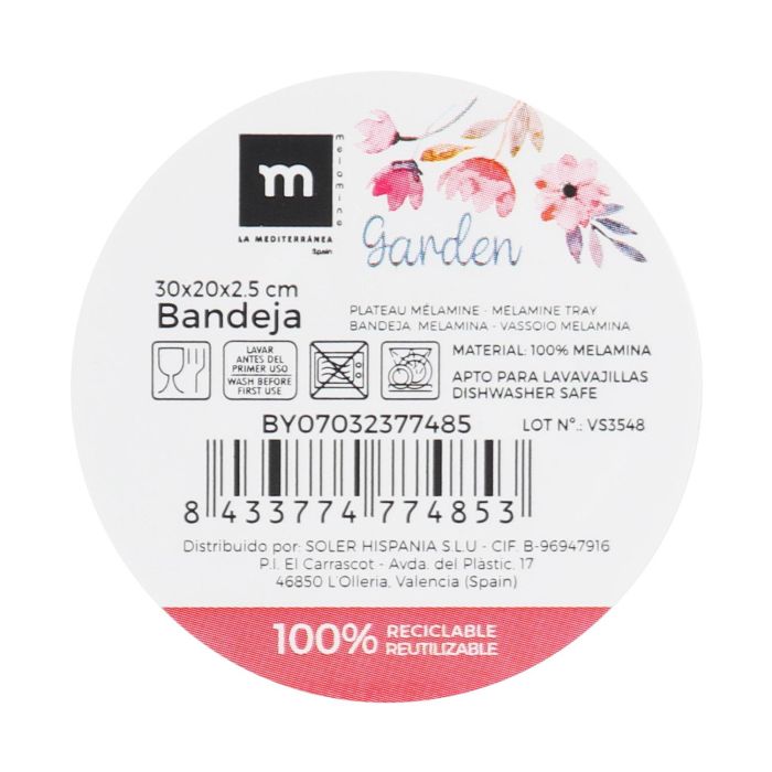 La Mediterranea Bandeja Melamina Mate Garden 30 x 20 x 2.5 cm (12 Unidades) 1