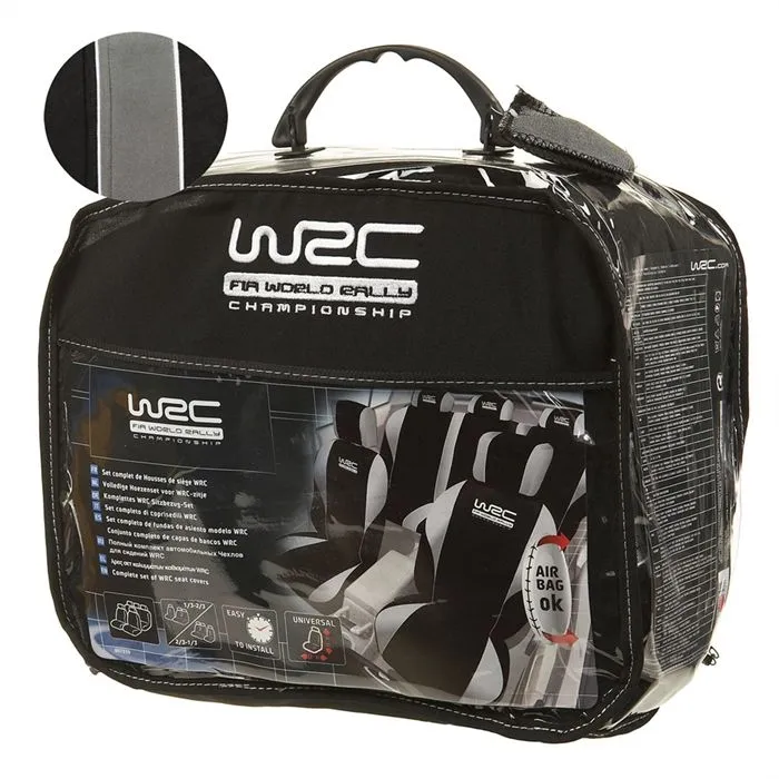 WRC Fundas Asientos Coche Rallye Cover Set Terciopelo Negro Malla Plateada Compatible Airbag Lateral 2