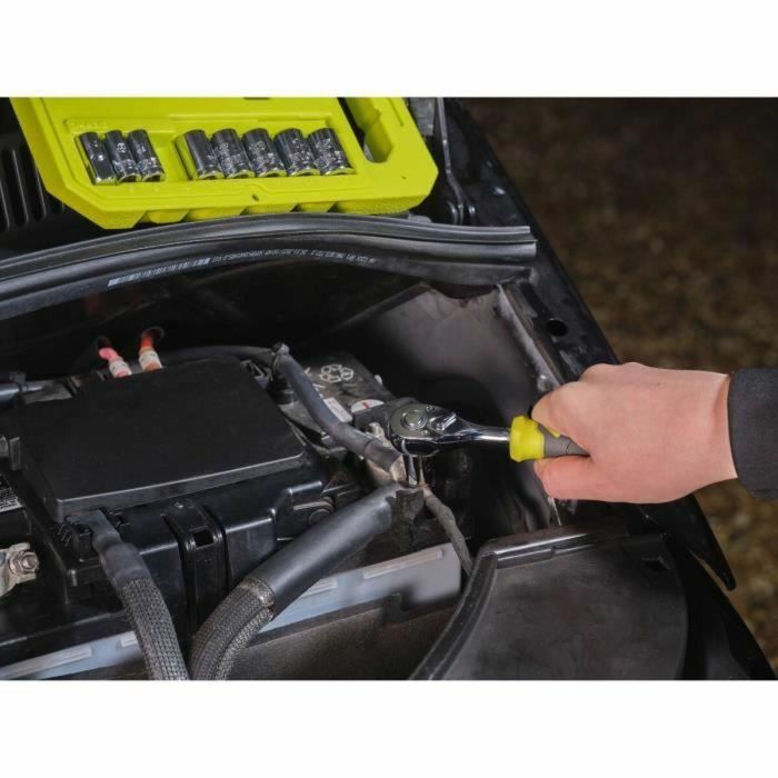 Ryobi RYO4892210225207 Llave de carraca de 90 dientes (4° recuperación), 8 vasos (8-15 mm) y adaptador 1/4" -> 3/8" 2