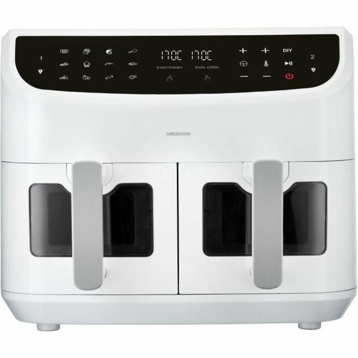 Freidora de Aire Caliente - MEDION - P20 XXL Twin - 2600 W - 2 cestos - 9 programas - Blanca