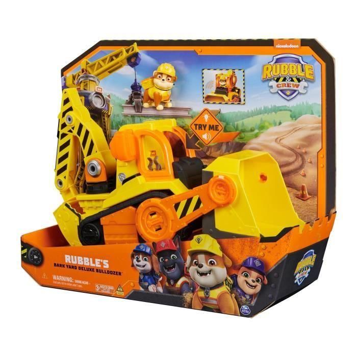 Spin Master 6068074 PAW Patrol Rubble Vehículo Construcción Bark Yard Deluxe Bulldozer con Figura, Luces y Sonidos, Edad +3 años 2