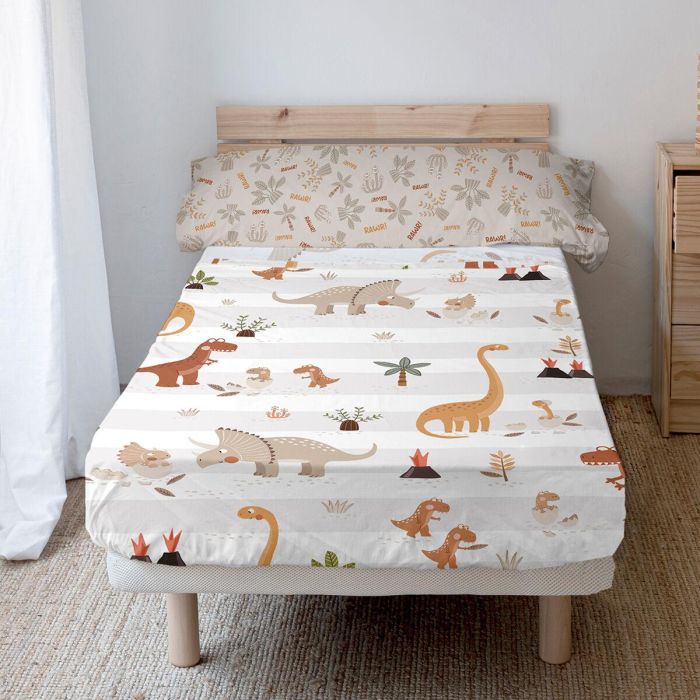 Juego de Sábanas HappyFriday Moshi Moshi Dino family Multicolor Cama de 80/90 2 Piezas 1