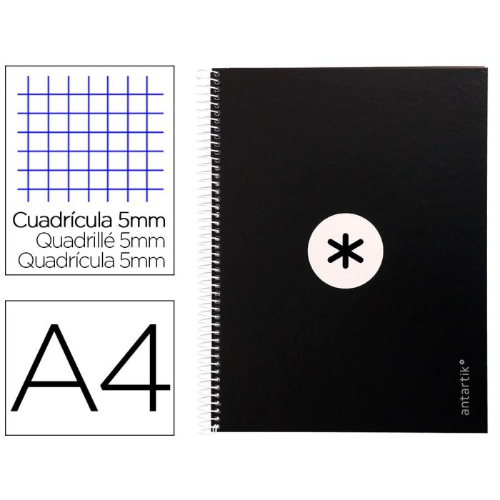 Cuaderno Espiral A4 Micro Antartik Tapa Forrada 80H 90 gr Cuadro 5 mm 1 Banda 4 Taladros Negro