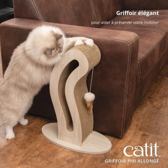 CATIT CAT0022517425152 Rascador para Gatos Pixi Cat Tail con Bola de Tela y Pluma - Aspecto Roble Natural 1