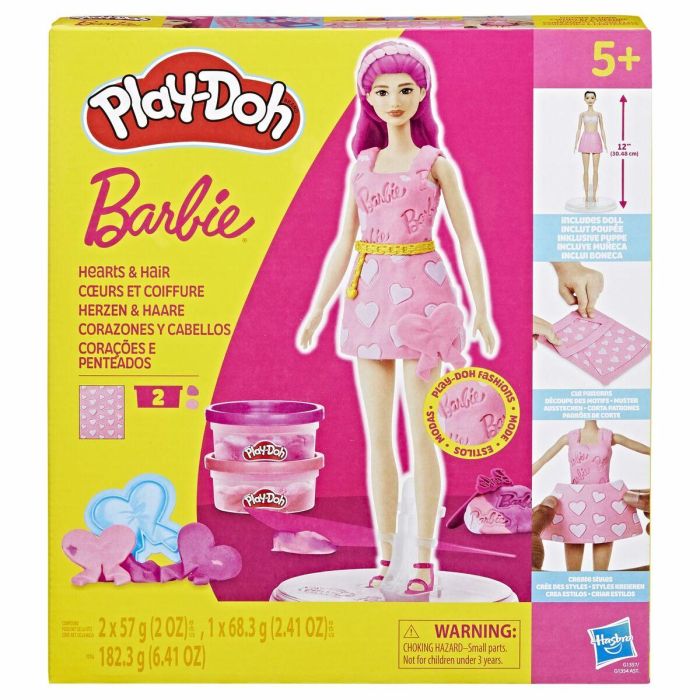 Juego de Plastilina Play-Doh Barbie Hearts & Hair Multicolor 12 Juego de Plastilina Play-Doh Barbie Hearts & Hair Multicolor 12