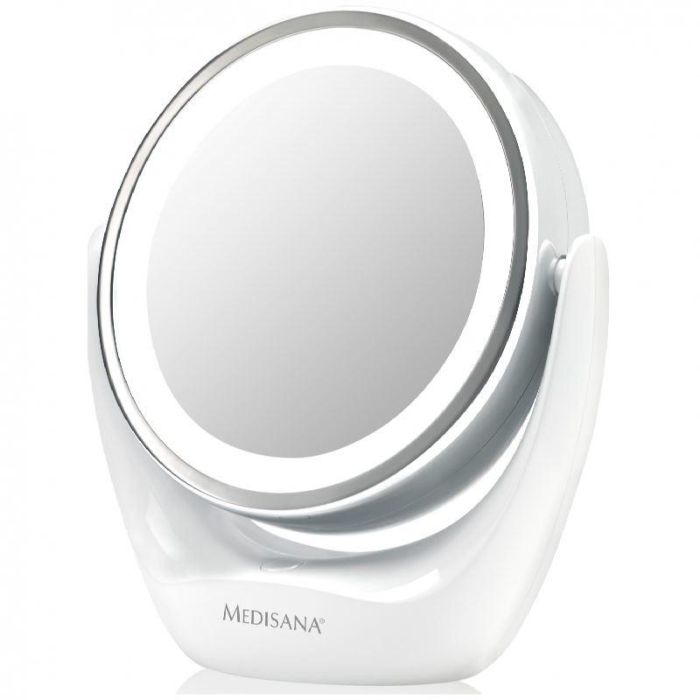 MEDISANA ESPEJO COSMÉTICO DE MESA - Espejo amplificador con iluminación LED, 10X aumento, con base estable