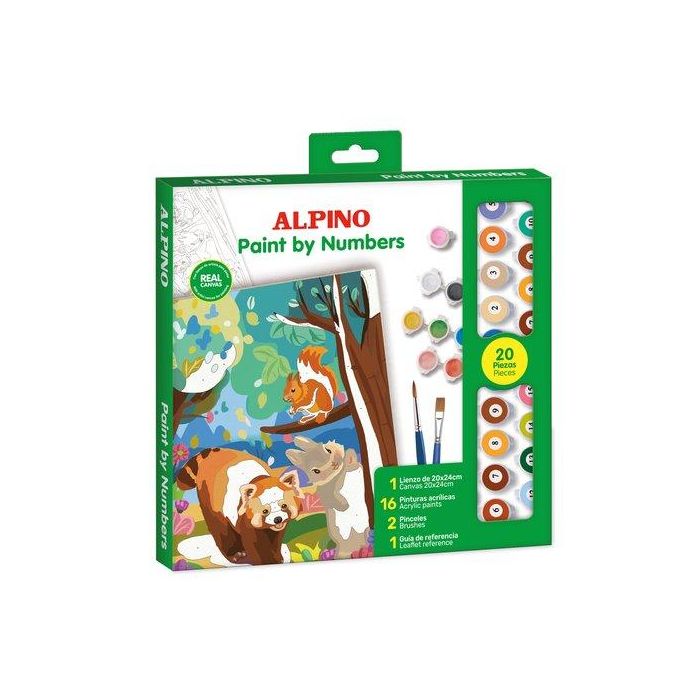 Alpino Pintura Acrílica para Niños y Adultos Pinta Por Números Forest Kit Completo con Lienzo, Pinceles y 16 Colores