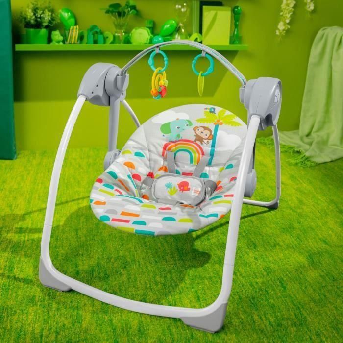 Bright Starts BRI0074451130692 Columpio Portátil Automático para Bebé con Música, Compacto - Playful Paradise, desde el Nacimiento 1