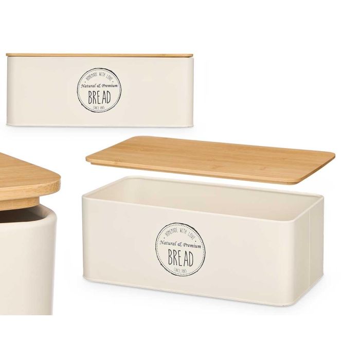 Kinvara Panera de Metal Color Crema con Tapa de Bambú – Caja para Conservar Pan Fresco en la Cocina 33x12x18 cm (4 Unidades) Kinvara Panera de Metal Color Crema con Tapa de Bambú – Caja para Conservar Pan Fresco en la Cocina 33x12x18 cm (4 Unidades)