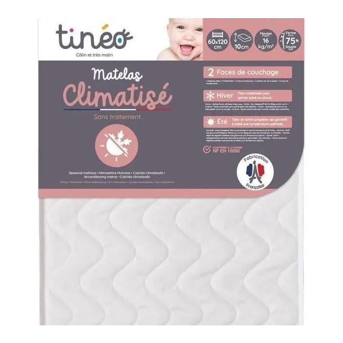Tineo Colchón Bebé Climatizado 60x120 cm Doble Cara Invierno/Verano Espuma Antiácaros Antibacteriano Antimoho Fabricado en Francia Tineo Colchón Bebé Climatizado 60x120 cm Doble Cara Invierno/Verano Espuma Antiácaros Antibacteriano Antimoho Fabricado en Francia