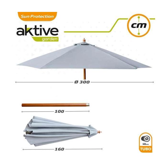 Parasol terraza 300 cm con mástil de madera 4,8 cm color gris 4 Parasol terraza 300 cm con mástil de madera 4,8 cm color gris 4