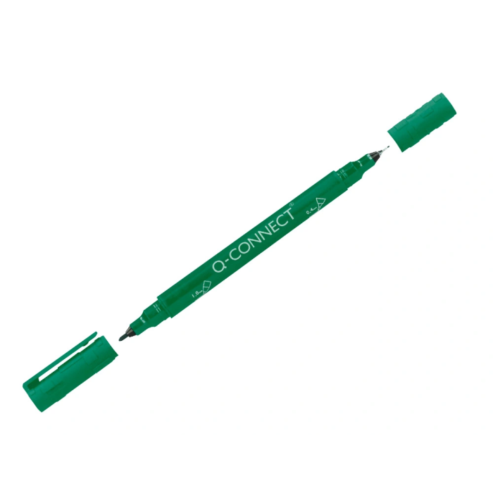 Q-connect Rotulador Marcador Permanente Doble Punta Color Verde Trazo 0,4 mm y 1 mm 2