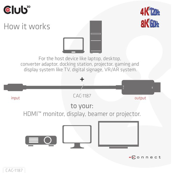 Club3D CAC-1187 Cable Mini DisplayPort 1.4 a HDMI 2.1 Macho/Macho 1.8m, Soporta 8K@60Hz/4K@120Hz, HDR, HDCP 3 Club3D CAC-1187 Cable Mini DisplayPort 1.4 a HDMI 2.1 Macho/Macho 1.8m, Soporta 8K@60Hz/4K@120Hz, HDR, HDCP 3