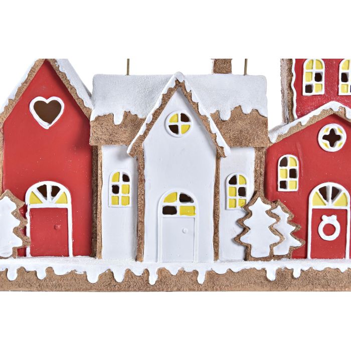 DKD Home Decor Casa de Navidad Fantasía Resina con Luz LED, Rojo y Blanco, 41 cm Ancho x 27 cm Alto, 2 Pilas AAA 3