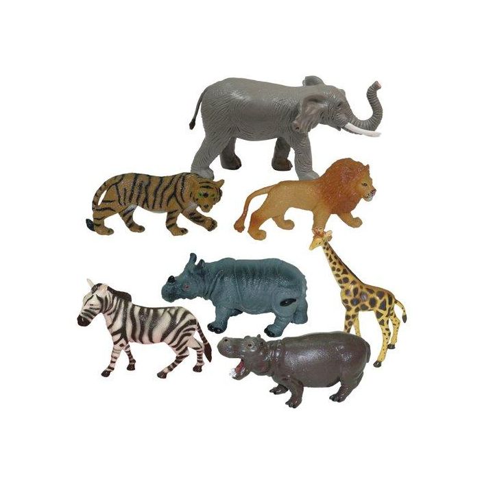 Bote Con Asa 7 Figuras Animales De La Selva