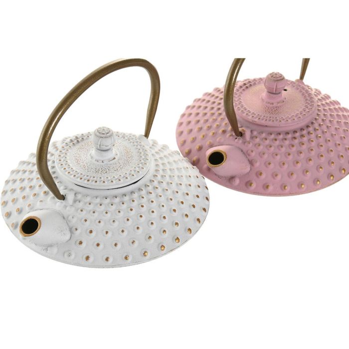 DKD Home Decor Tetera Oriental de Hierro Colado 500ml Blanca y Rosa 15.5 x 12.5 x 16 cm (2 Unidades) 3