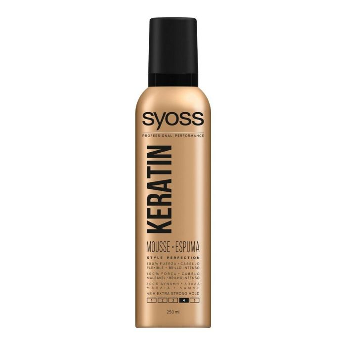 Syoss KERATIN Mousse Flexible y Brillo para Cabello, Fijación Extra Fuerte, 250 ml