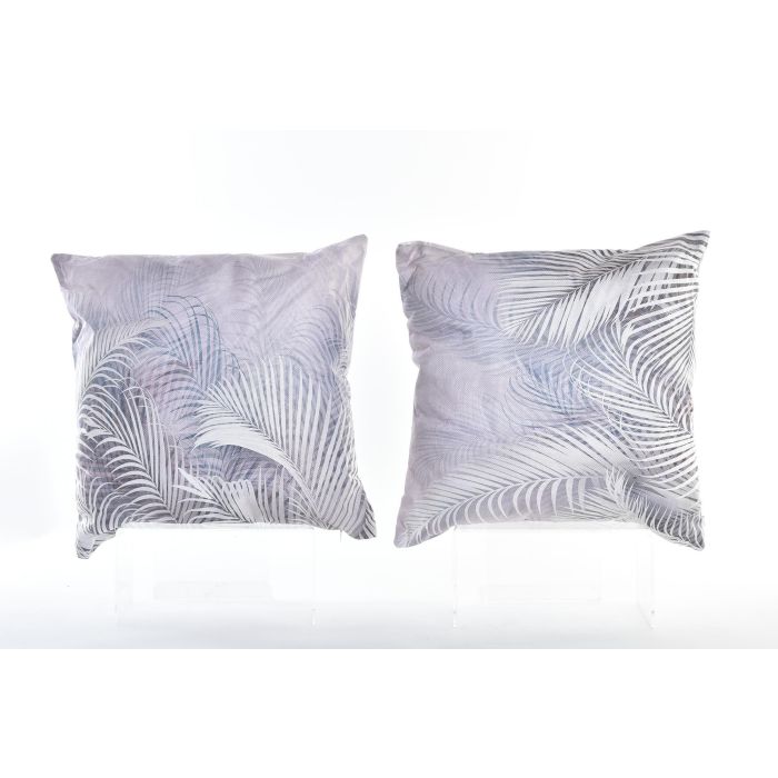 DKD Home Decor Cojín Decorativo Tropical Bestone de Poliéster Gris 45x45 cm con Cremallera - Set de 4 Unidades para Sofá/Silla