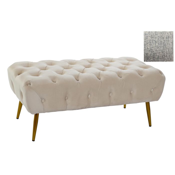 DKD Home Decor Descalzadora Glam Azul Dorado Capitoné Poliéster Metal Hecha a Mano 103x46x42 cm