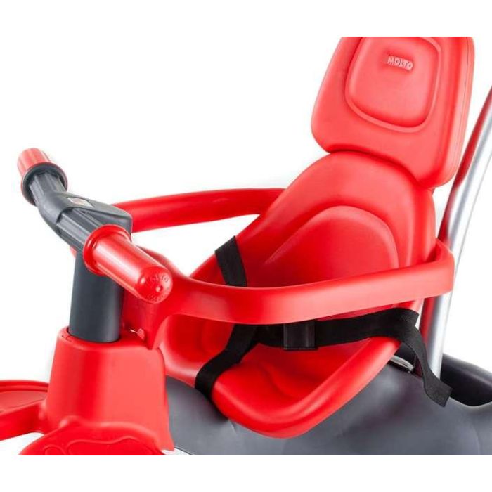 Molto Triciclo Urban Trike Rojo con Palo, Cinturón de Seguridad, Bolsa, Ruedas de Goma y 98 cm - Edad Mínima 10 Meses 18