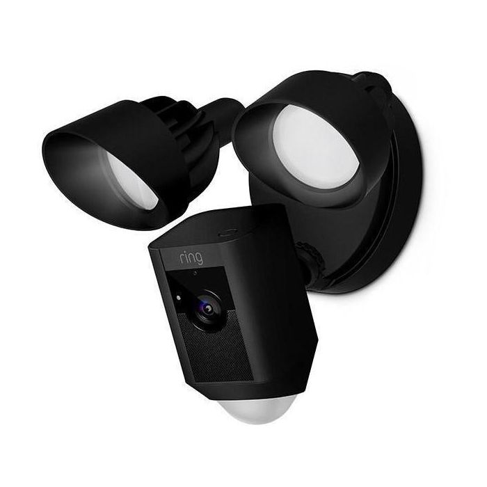 Amazon Ring Floodlight Cam Wired Plus, Cámara de Seguridad Exterior con Foco y Sirena Integrada, Visión Nocturna en Color, Negro
