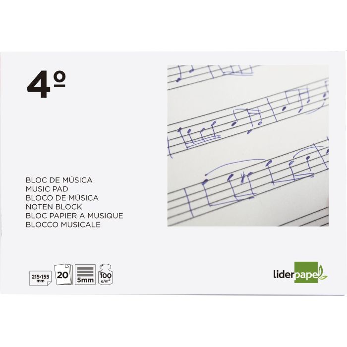 Bloc Musica Liderpapel Pentagrama 5 mm Cuarto 20 Hojas 100 gr-M2 grapado 1