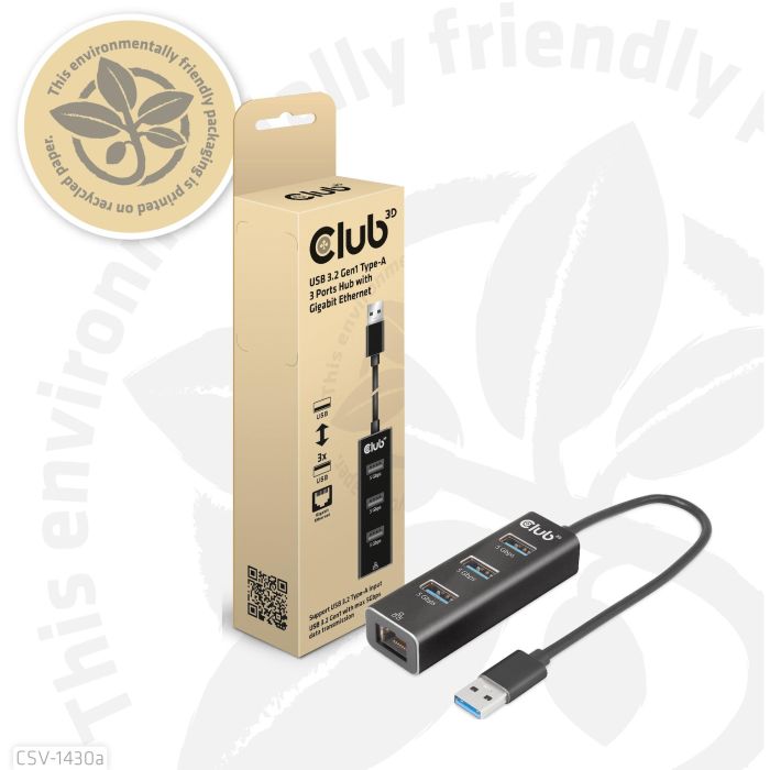 Club3D Hub USB 3.2 Gen 1 Tipo-A con 3 Puertos y Adaptador Gigabit Ethernet, Negro, Conectividad Alámbrica 9 Club3D Hub USB 3.2 Gen 1 Tipo-A con 3 Puertos y Adaptador Gigabit Ethernet, Negro, Conectividad Alámbrica 9