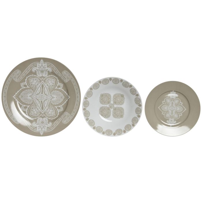 Vajilla Indio DKD Home Decor Beige Blanco 27 x 2 x 27 cm Set de 18 Vajilla Indio DKD Home Decor Beige Blanco 27 x 2 x 27 cm Set de 18