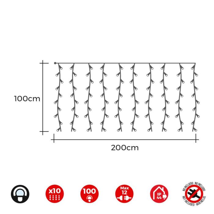 Edm Cortina easy-connect 100 LEDs Blanco Frío 2x1m 10 Tiras 30V IP44 1.8W 1