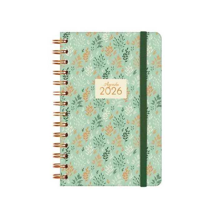 Finocam E5-117x181 mm Svh Agenda Espiral Tapa Dura Trigo 2026 Diaria con Goma Elástica y Adhesivos