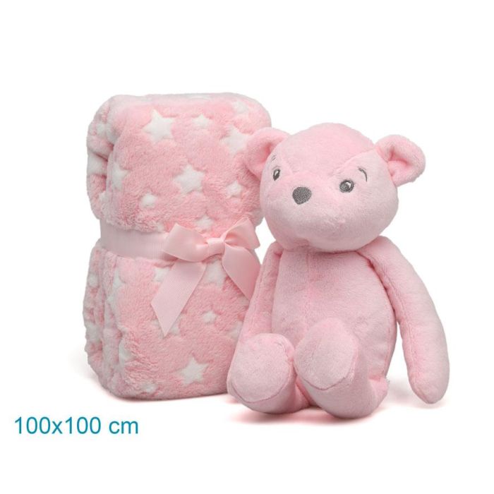 Oso De Peluche Rosa Con Mantita De Estrellas 2