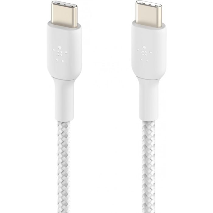 Belkin CAB004BT1MWH2PK Cable Trenzado USB-C a USB-C 2.0, 1m, Blanco, 480Mbps, Carga Rápida 60W, Doble Pack 2 Belkin CAB004BT1MWH2PK Cable Trenzado USB-C a USB-C 2.0, 1m, Blanco, 480Mbps, Carga Rápida 60W, Doble Pack 2
